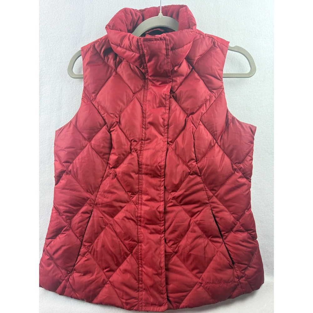 Eddie Bauer Women's Puffer Vest Red Quilted Sleeveless Full Zip Up Size S